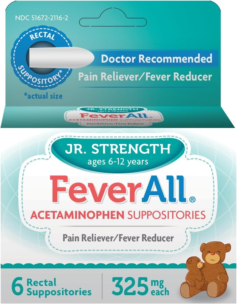 Titall Çocuklar Acetaminophen Suppositories 6 Rectal Suppositories 325 mg Her Ağrı Reliever/Fever Tools. Paraben Free, Yapay Renkler veya Diğer Öngörücüler. 6-12 Yıl