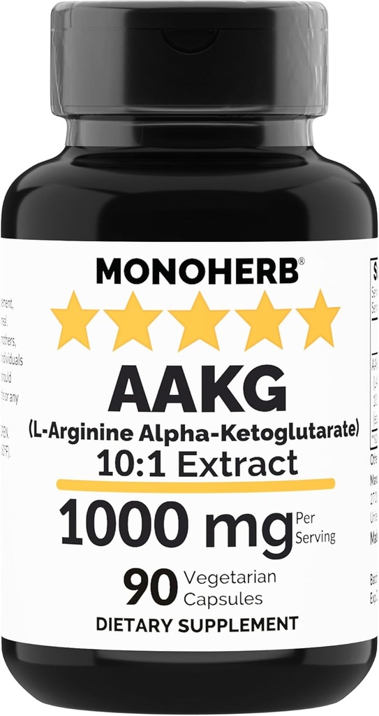 MONOHERB AAKG - L-Arginine Alpha-Ketoglutarate - 1000 mg - 90 Vegetarian Capsules