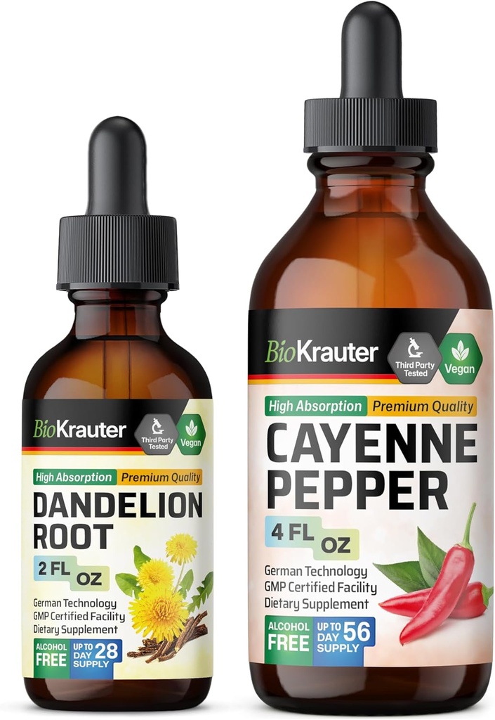 BIO KRAUTER Cayenne Pepper Βάμμα 4 Fl. Oz. & Dandelion Βάμμα 2 Fl. Oz.
