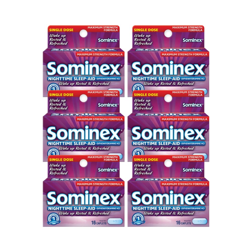 Sominex Nighttime Sleep-Aid Caplets, Maximum Strength, 16 ea (Pack of 6)