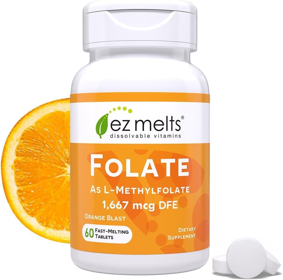 EZ Melts Dissolvable Folate 1.667 mcg, L-Methylfolate, Sugar-Free, 2Month Supply - 1 Pack