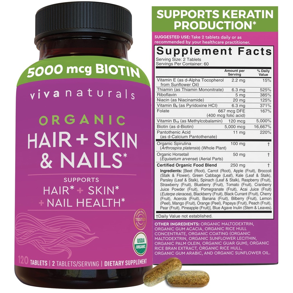 B-Vitamins, Spirulina, Horsetail ve Superfood Mix Keratin - 120 Count Count