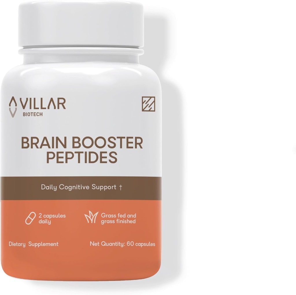 Brain Booster Peptides – Grass‑Fed Bovine Brain – Supports Focus, Memory & Mental Clarity – Natural Nootropic with Hydropeptex® – 60 Capsules