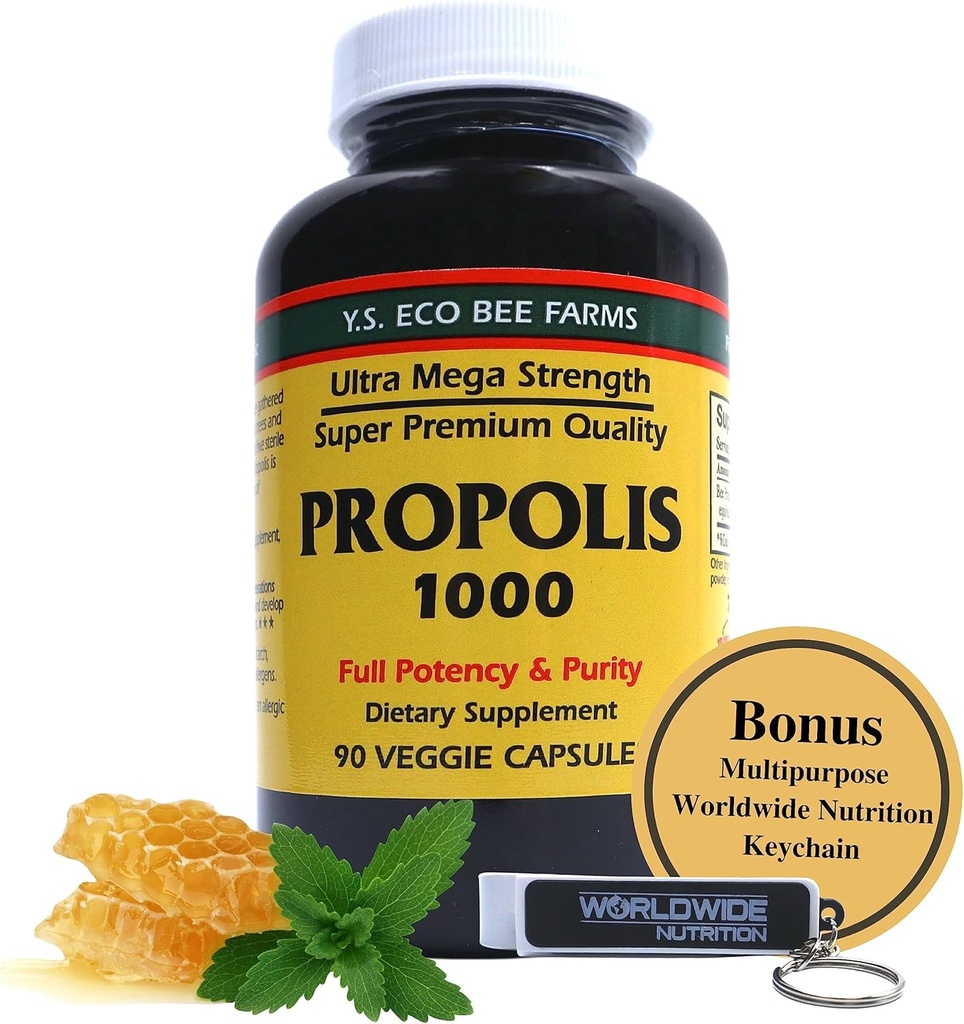 Y.S. Organik Arı Çiftleri Propolis-Raw Un processinged 1000 mg - Your Gateway to Wellness - 90 Capsules with Bonus Worldwidenutrition Multi Purpose Key Chain-Raw Un processinged 1000 mg - Your Gateway to Wellness - 90 Capsules with Bonus Worldwidenutrition Multi Purpose Key Chain