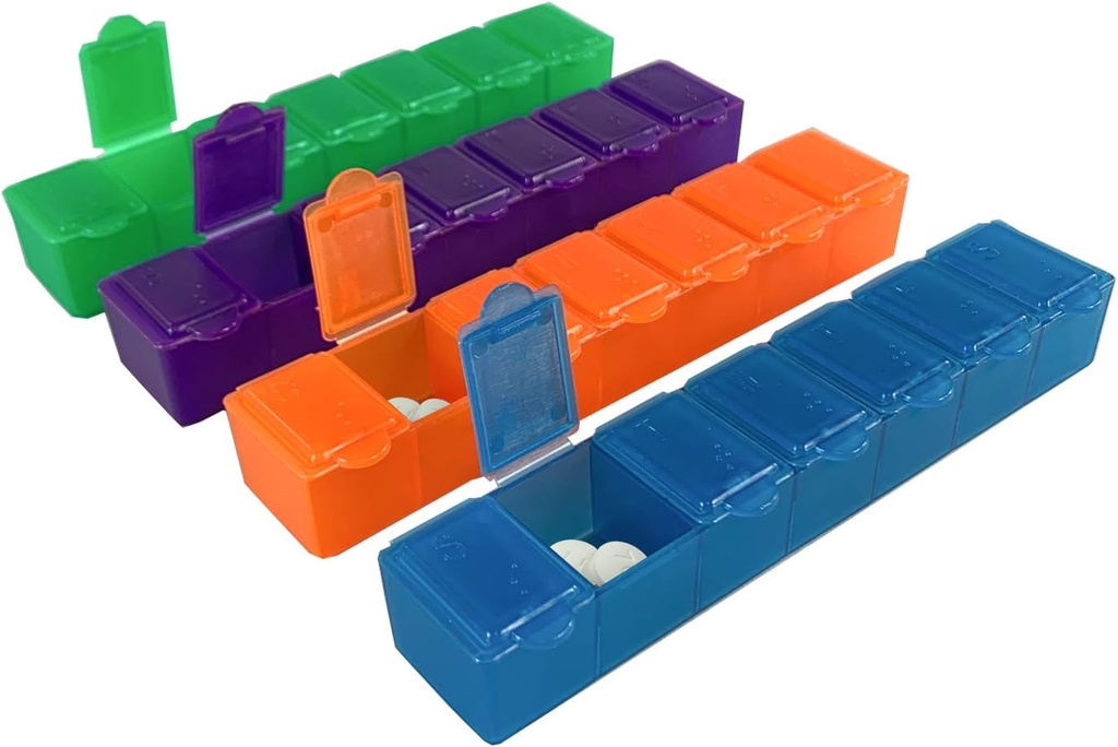 USA Merchant - 7 Day Pill Box Small with Snap Close Lids - Haftalık Pill Organizer 4 Times bir gün veya 28 Günlük Teklifler - 4 Ayrı 7 Gün Pill Konteynerleri Vitaminler, Tamamlar ve Tıp