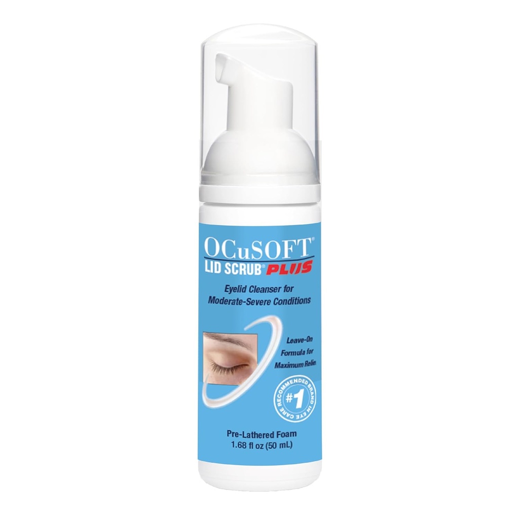 OCUSOFT Lid Scrub PLUS Foam- Μέτρια σε σοβαρές συνθήκες βλέφαρων - Άμεση αφρού Eyelid & Eyelash Cleanser - Επιπλέον δύναμη Καθημερινός καθαρισμός βλέφαρων για να αφαιρέσετε λάδι, βρωμιά, γύρη και μακιγιάζ ματιών-1,68 fl oz