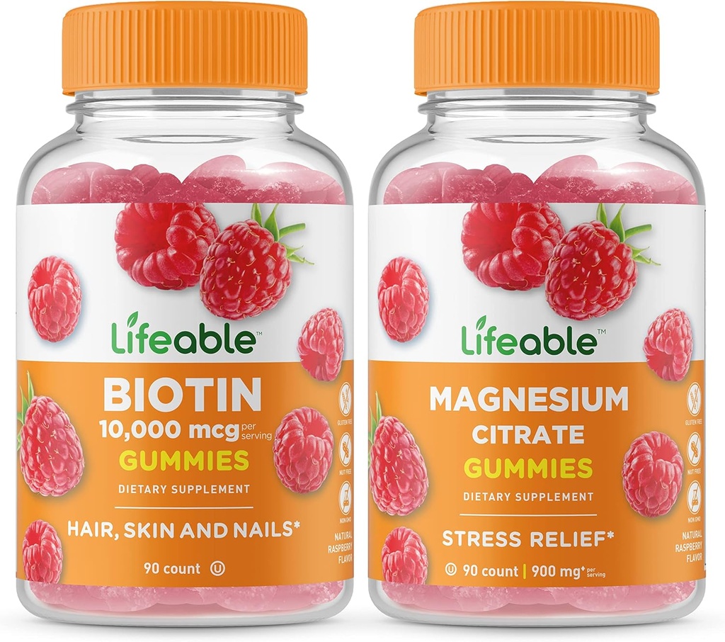 Lifeable Biotin + Magnezyum, Gummies Sche - Great Tasting, Vitamin Supplement, Gluten Free, GMO Free, Chewable