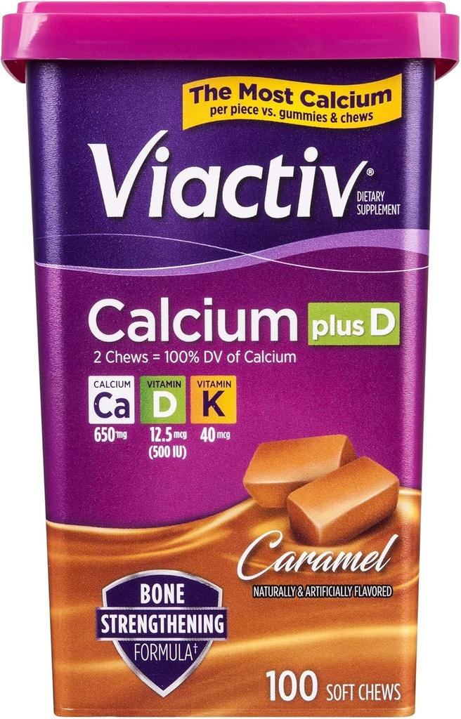Viactiv Calcium Plus Vitamin D συμπλήρωμα μαλακά μάσημα, Caramel, 100 Count