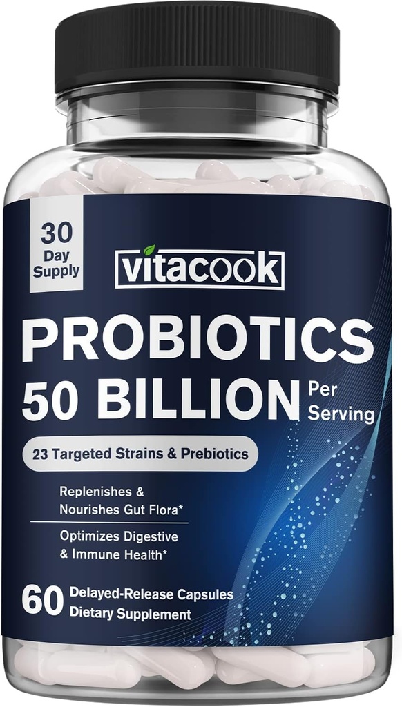 Probiyotiks 50 Milyar, 23 Strains with Organic Prebiyotiks, Digestive & Immune Support, Freeze-Dried, gecikmiş-Release, Better Than a Dozen Yogurts, 60 Vegan Caps