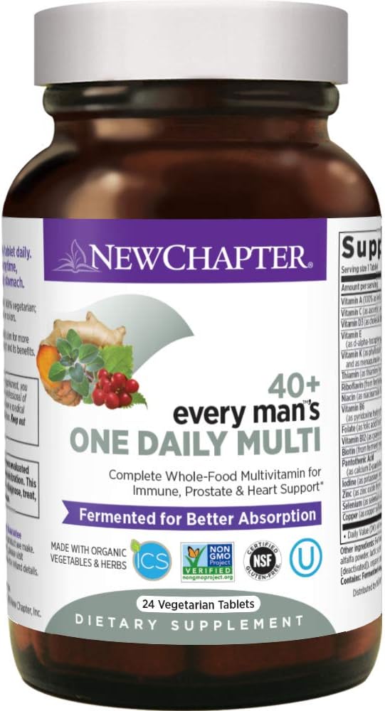 New Chapter Men's Multivitamin, Every Man's One Daily 40+, Fermented with Probiotics + Saw Palmetto + B Vitamins + Vitamin D3 + Βιολογικά μη ΓΤΟ Συστατικά - 24 Count
