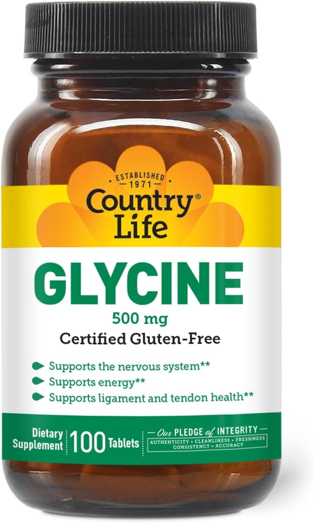 Ülke Life Glycine 500 mg ile B-6, 100 Tablet, sertifikalı Gluten Free, sertifikalı Vegan