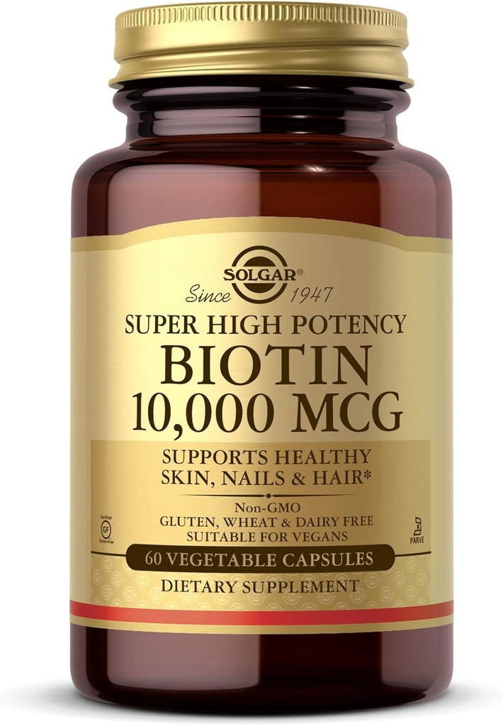 Solgar Biotin 10.000 mcg, 60 Sebze Kapsülleri - Enerji, Metabolism, Sağlıklı Cilt, Nails & Saç - Süper Yüksek Potency - Non-GMO, Vegan, Gluten Free, Süt Free, Kosher - 60 Hizmet