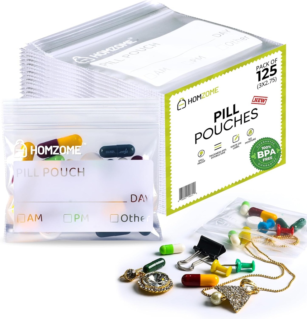 Pill Çanta 6 mil - 125-Berce Ücretsiz 3x2.75 inç Tıp için Reusable Pill Pouches for Medicine, Label Clear Small ziplockbag for Pills, Jewel and Travel Pill Organizer (Pazarlık ve Seyahat Pill Organizer)