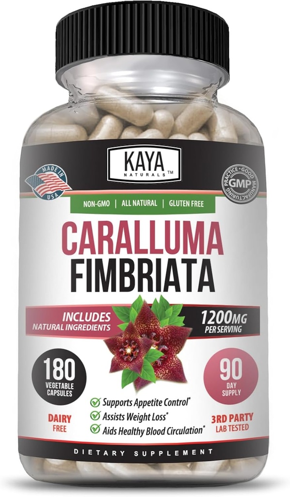 Kaya Naturals - Caralluma Fimbriata 1200 mg Yüksek Potency Supplement | Endurance Support, Vegetarian Capsules (180 Count)
