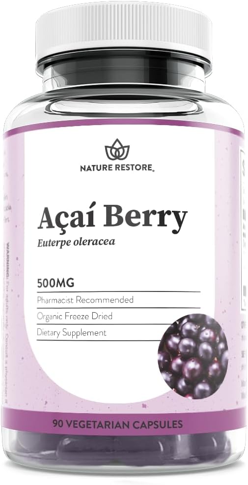 Nature Restore Organic Acai Berry Supplement, Freeze, 90 Acai Berry Capsules, Non GMO, Gluten Free, Vegan