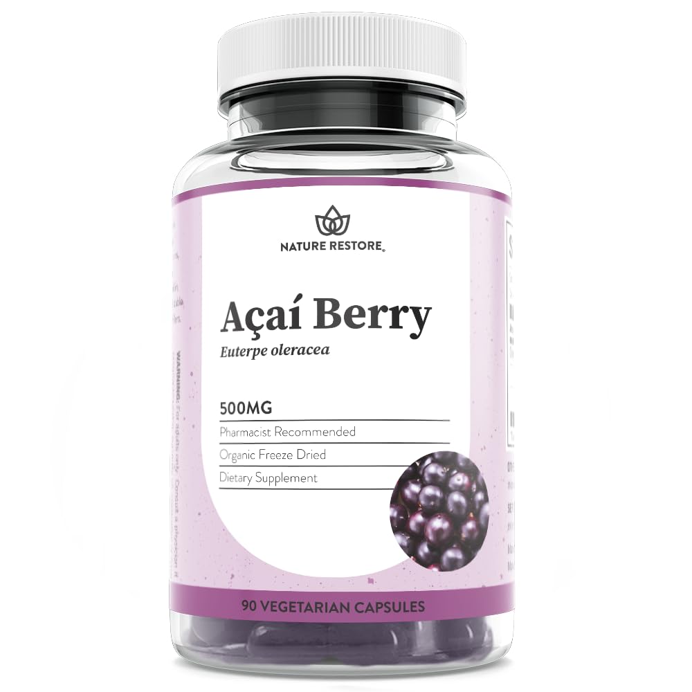 Nature Restore Organic Acai Berry Supplement, Freeze, 90 Acai Berry Capsules, Non GMO, Gluten Free, Vegan