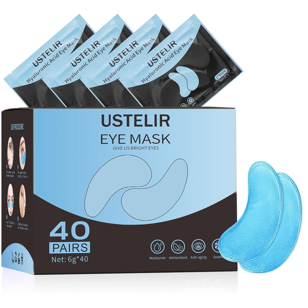 Eye Patches, 40 Pairs Eye Mask for Dark Circles, Puffy Eyes, Undereye Bag,Wrinkles,Eye Maske Patches with Hyaluronic Acid, Eye Treatment Skin Care for Men & Women Hediye