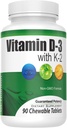 Chewable Vitamin D3 (2,000 IU) + K2 (MK7 75 mcg) | 90 Kont Easy Chewable Tabletler Yüksek Apsiyon | Faydaları Kalp, Bones, Skin, Dental Health, Regulates Immune Function | GL Beslenme