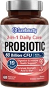 Erkekler ve Kadınlar için 60 milyar CFU 19 Strains, 100 mg Prebiyotik, Raf Stable, 2in-1 Daily Care Probiyotik, Non-GMO, Digestive & Immune Health, 60 Veggie Capsules