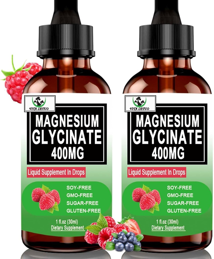 (2 Pack) Magnezyum Glycinate Liquid Drops,6X High Abhidratörü Bone,Sleep,Leg Cramps & Immune Support,Pure Magnezyum Glycinate 400 mg for Women Men,Vegan,Non-GMO