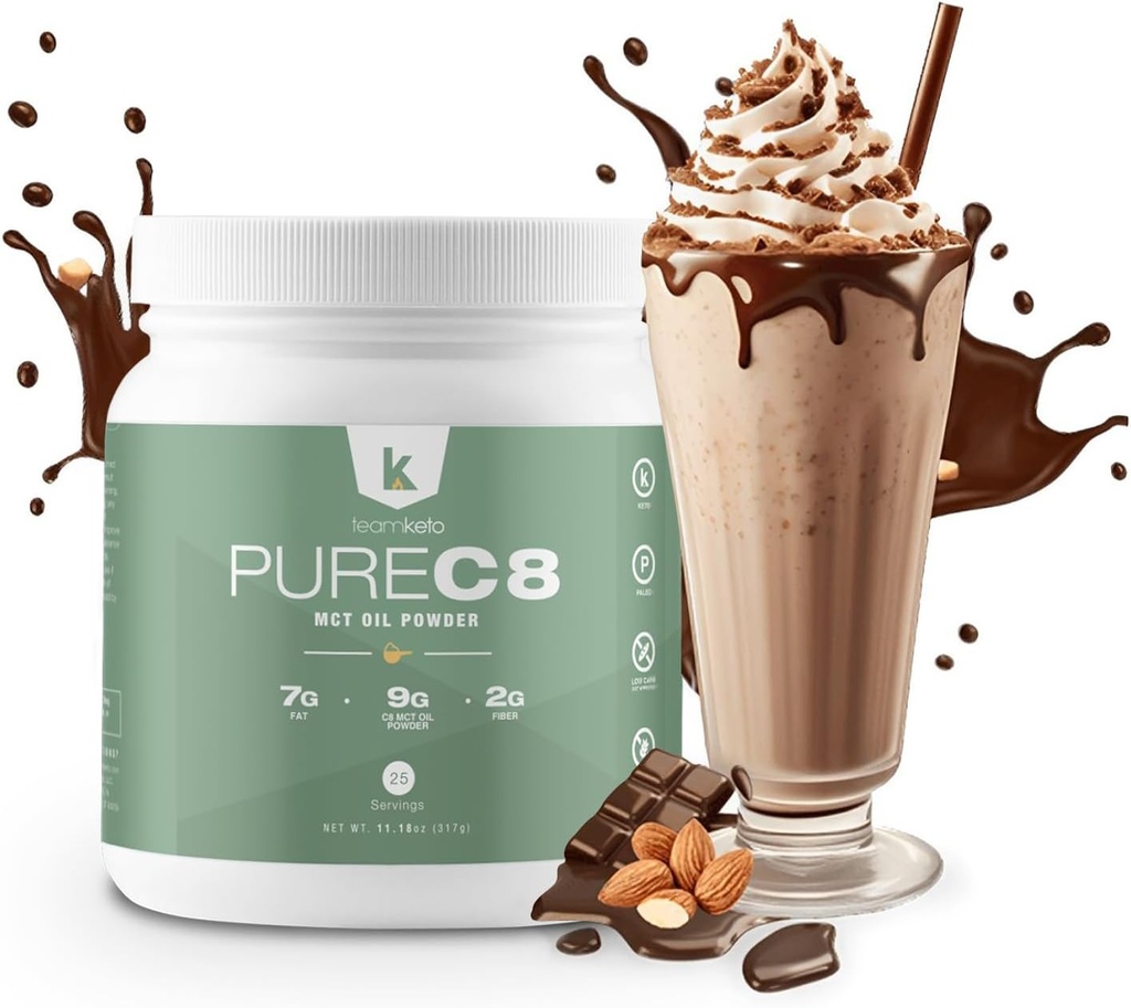 TeamKeto C8 MCT Petrol tozu –Chocolate Hazelnut Ketgen MCT Coffee Creamer- Vegan-Friendly, Gluten Free & Made in a GMP Compliant, FDA Registered Plant- Perfect in Coffee Tea & protein Shakes 270g