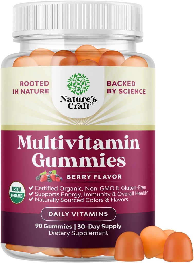 USDA Organic Multivitamin for Women and Men - Vegan Organic Multivitamin for Men Gummies with çinko & B Kompleks Vitamins for improve Energy Immunity & Daily Wellness - Vegan and Non-GMO (1 ay)