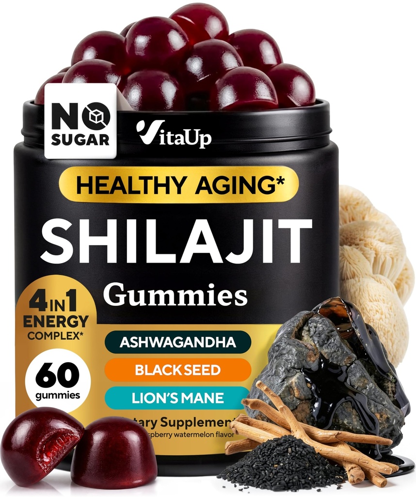 VitaUp Himalayan Shilajit Gummies for Men & Women – Sugar-Free Shilajit Gummies with Fulvic Acid – Pure Energy, Immune & Healthy Aging Support – 60 Gummies