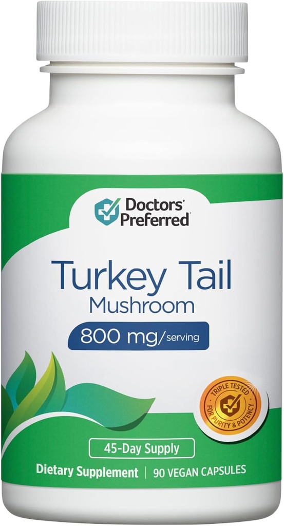 DOCTERS' PREFERRED Türkiye Tail Mushroom Supplement - 800 MG/Serving, 90 Vegan Capsules