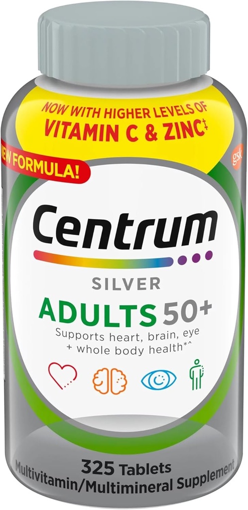 Centrum Silver Yetişkinler 50+ Multivitamin, 325 Tabletler+ Log with VITACARE Del Key Chain for Outdoor