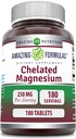 Amazing Formulas Chelated Magnezyum Supplement | 250 Mg | 180 Tablet | Non-GMO | Gluten-Free | Made in USA