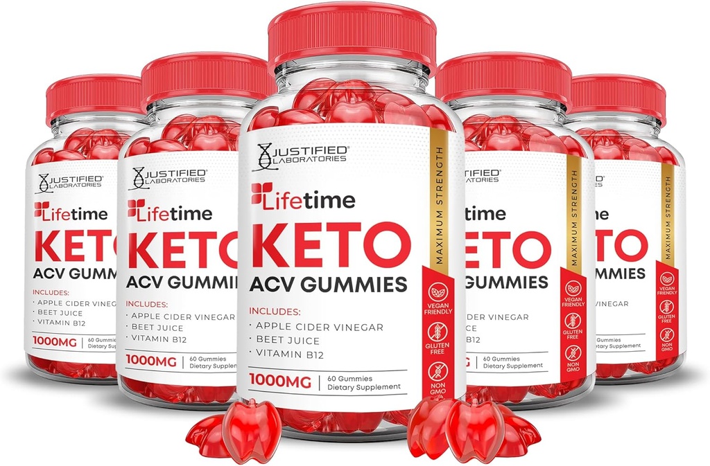 (5 Pack) Lifetime Keto ACV Gummies Advanced Formula 1000MG Lifetime Keto Gummies Apple Cider Vinegar Formulated with Pomegranate Beet Juice Powder B12 Vegan Non GMO 300 Gummys