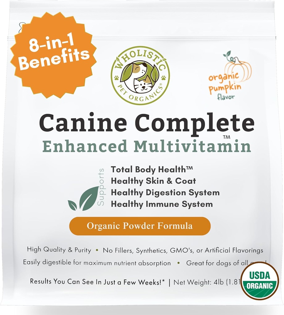Wholistic Pet Organics Canine Complete - Dog Multivitamin Toz - 4 Lb - Günlük Köpek Vitaminleri ve Ev Yemekleri için Tamamlar - Immune System, Skin, Coat & Genel Sağlık - Küçük ve Büyük Breed