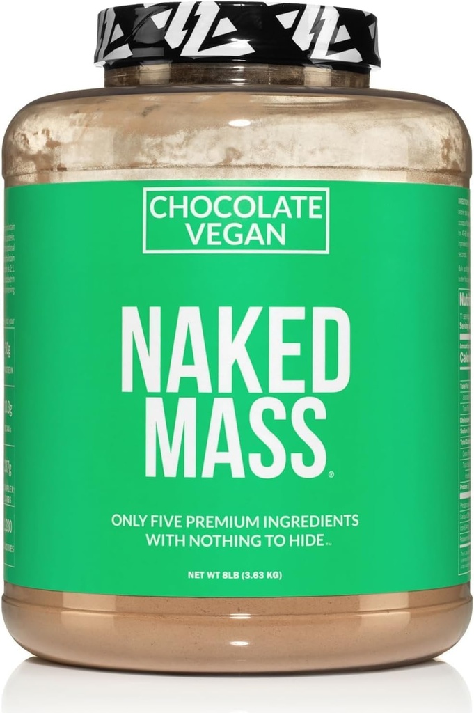 NAKED Vegan Mass - Σοκολάτα Vegan Weight Gainer - 1.280 θερμίδες, μη GMO, χωρίς σόγια και γλουτένη, χωρίς τεχνητά συστατικά - 8LB χύμα - 11 εξυπηρετούν