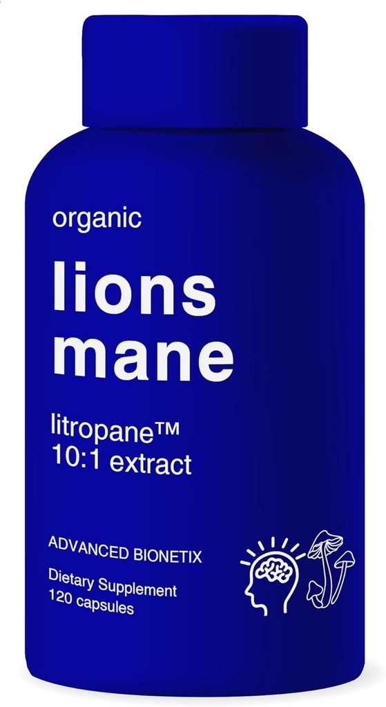 Organik Lions Mane Supplement 120 Capsules. Beyin Destek Nootropic Immune System Support Mushroom Supplement. 10X Ekstraksiyon 18,000 mg'a benzer, Contains Patent Pending LitropaneTM