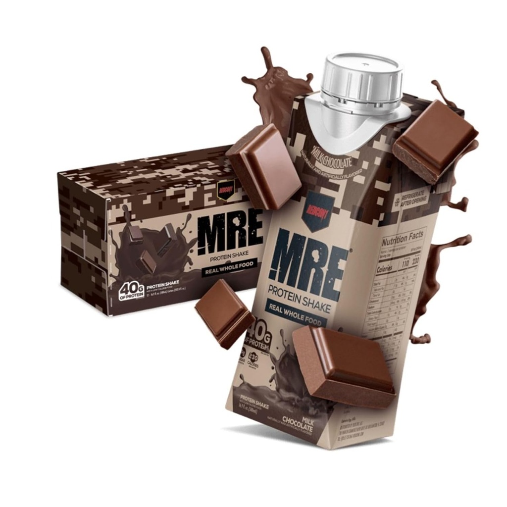 REDCON1 MRE Ready to Drink Protein Shake, Milk Chocolate - Λακτόζη + Ορός γάλακτος Δωρεάν Ε & ΤΑ 40gr Πρωτεΐνη κατασκευασμένη με Real Full Food Protein Blends - Κετο-Φιλική και Εύκολη να Digest Διατροφική Shake (12 Pack)