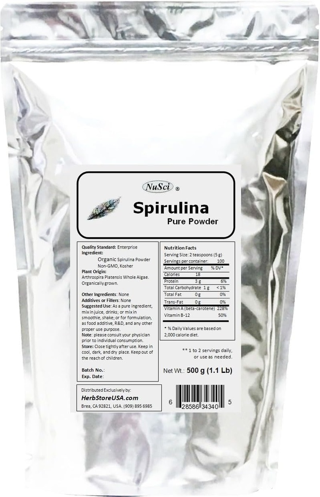 Spirulina organik olarak %100 Pure Toz 500g (1.1 lb) Fresh GMO Free Non-Irradiated