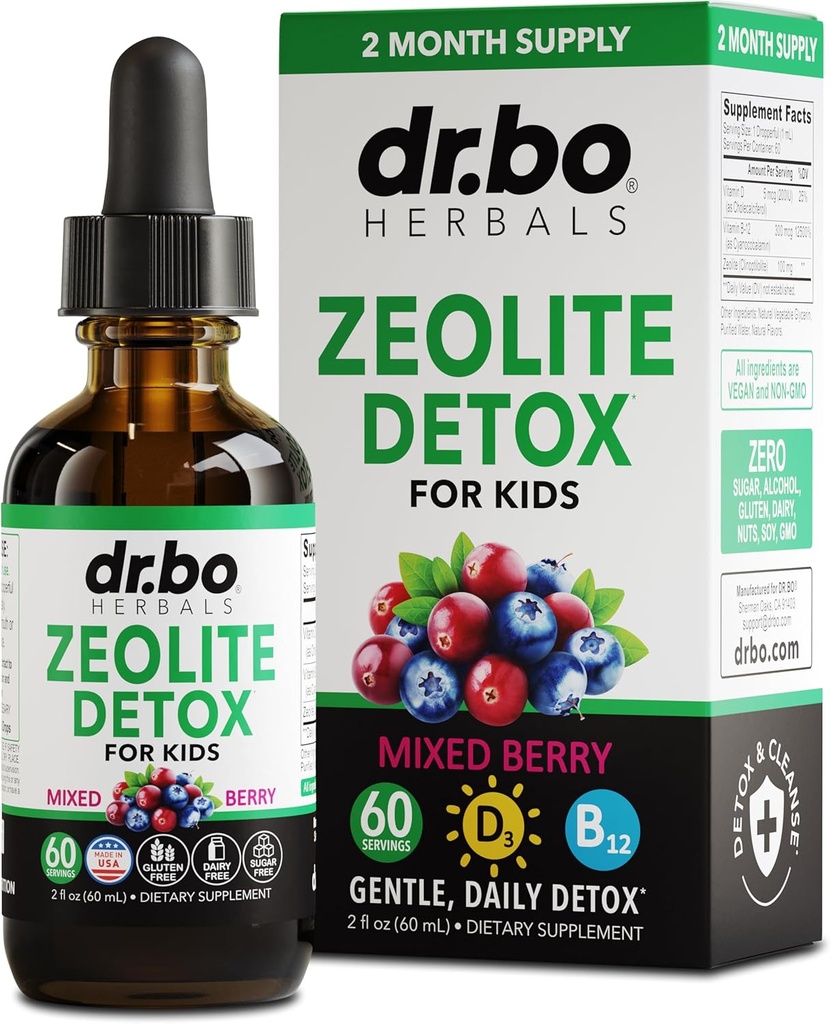 Zeolite Detox for Kids Liquid Drops - Advanced Clinoptilolit with Pure Vitamins B12 & D - Kids Gentle Body Daily Cleanse Focus & Talk Ekstra Clinoptilolit Zeolit 2oz
