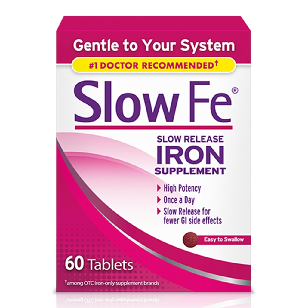 Slow Fe 45mg Iron Deficiency için Iron Supplement, Slow, High Potency, Easy to Swallow Tabletleri - 60 Kont