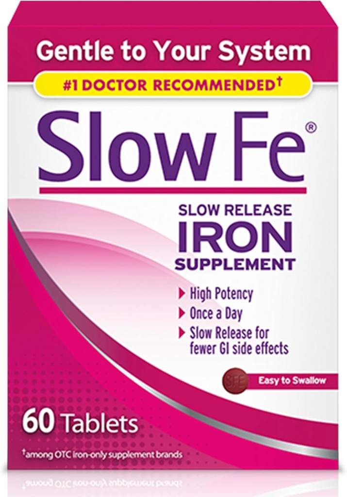 Slow Fe 45mg Iron Deficiency için Iron Supplement, Slow, High Potency, Easy to Swallow Tabletleri - 60 Kont