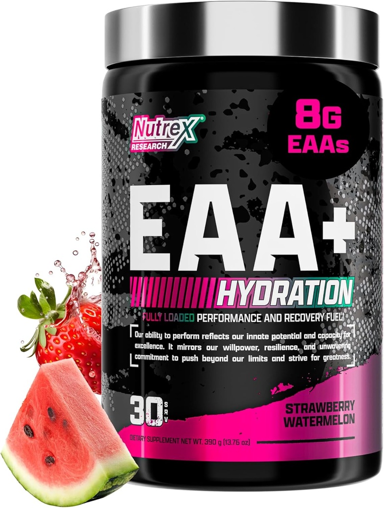 Nutrex Research EAA Hydration | EAAs + BCAA Toz | Muscle Recovery, Strength, Muscle Building, Endurance | 8G Essential Acids + Electrolytes | Strawberry Watermelon 30 Servis