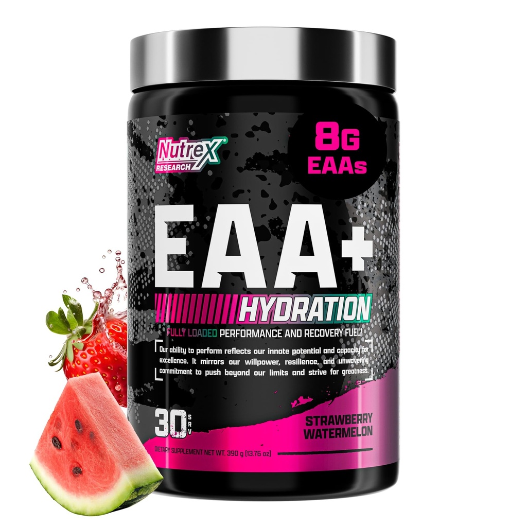 Nutrex Research EAA Hydration | EAAs + BCAA Toz | Muscle Recovery, Strength, Muscle Building, Endurance | 8G Essential Acids + Electrolytes | Strawberry Watermelon 30 Servis