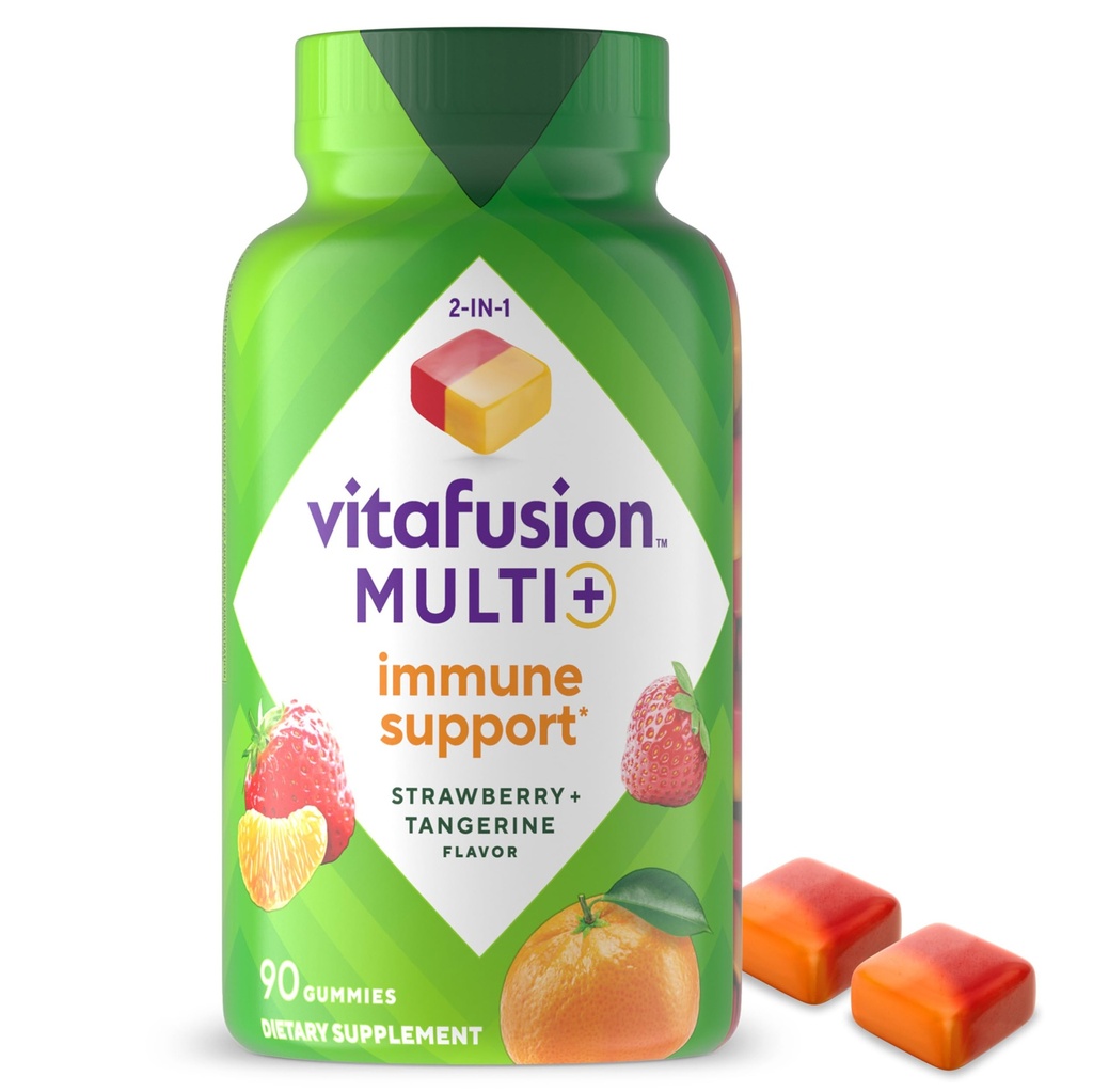 Vitafusion Multi+ Immune Support* – 2 σε-1 Οφέλη & Γεύσεις – Βιταμίνες Ενηλίκων με Βιταμίνη C, Ψευδάργυρο, Ημερήσιες Πολυβιταμίνες, 90 Count