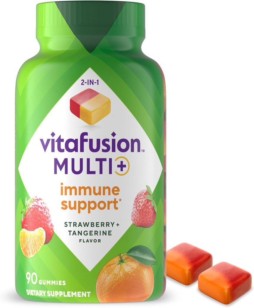 Vitafusion Multi+ Immune Support* – 2-in-1 Benefits & Flavors – Adult Gummy Vitamins with Vitamin C, Zinc, Daily Multivitamins, 90 Count