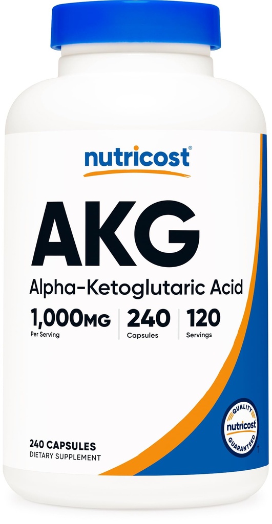 Nutricost AKG Alpha Ketoglutaric Acid Supplement 1. 000 mg, 240 κάψουλες, 120 σέρβις ανά φιάλη - Ισχυρός πρόδρομος για Γλουταμίνη & Αργινίνη, συμπλήρωμα υποστήριξης ενέργειας