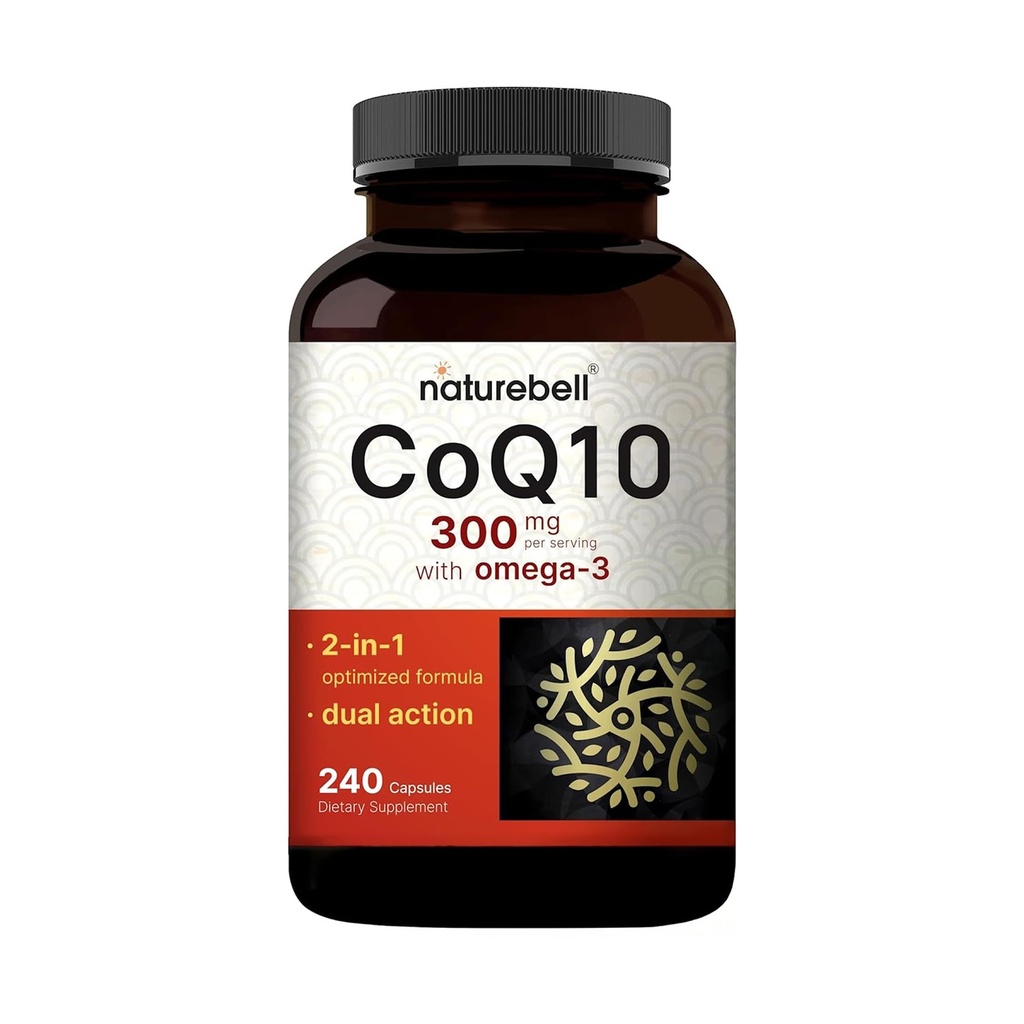 NatureBell CoQ10 300mg - 240 Capsules - High-Potency Support for Healthy Heart - Daily Energy & Vitality Aid with Antioxidant Support - Easily Absorbed Ubiquinone & Omega-3*