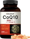 NatureBell CoQ10 300 mg with Omega 3, 240 Capsules - 120 Gün Supply | Stable High Abase Form - Antioksi Support for Heart & Energy Health - Ekstra Strength Coenzyme Q10 Supplement