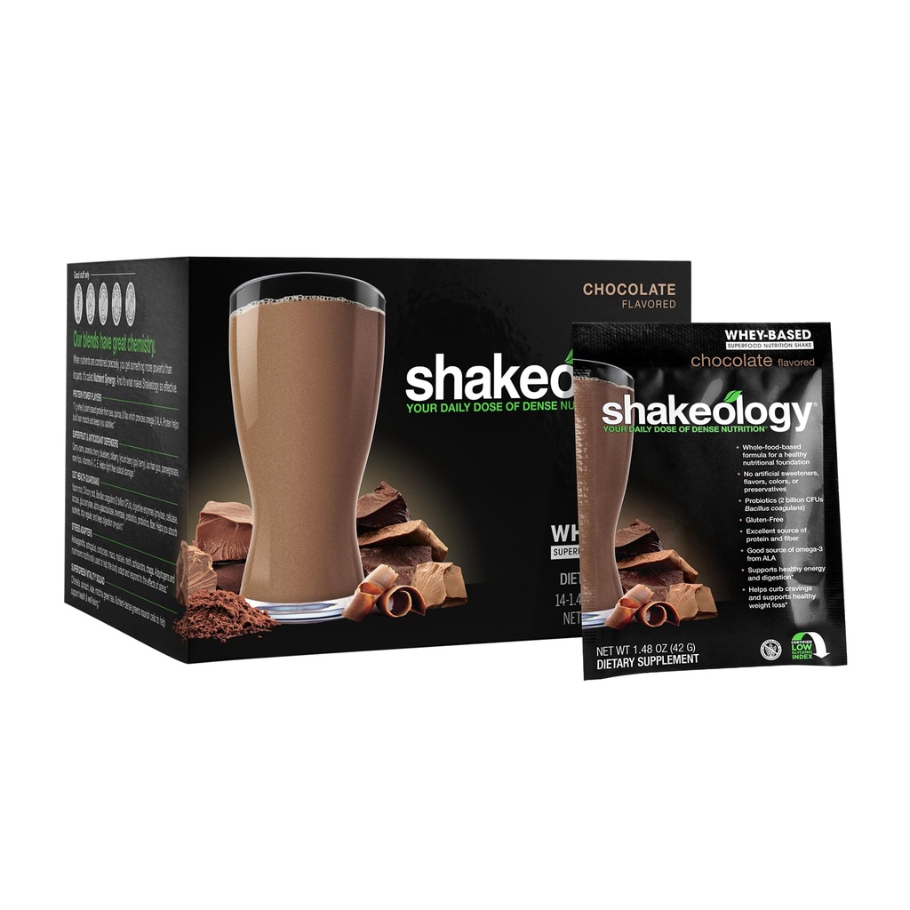 BODi Shakeology Whey-based Protein Powder – Gluten-free Superfood Shake with Vitamins & Minerals – Βοηθά στην υποστήριξη Υγιούς απώλειας βάρους & ορού υγεία, σοκολάτα, 14 μεμονωμένα πακέτα
