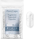 PureCaps USA- Boş Vejetaryen Vegan Pill Capsules Boyutu 0| 10.000 Ayrılı Pills| Clear | Non-GMO sertifikalı | SLS, Gluten, Preservative Free Free