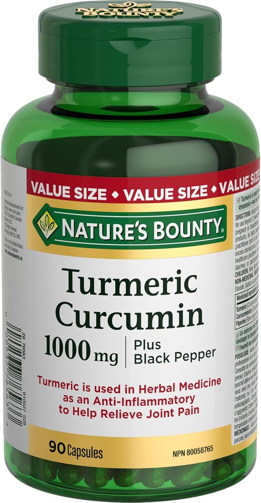 Nature's Bounty Turmeric Curcumin 1000 mg Plus Black Pepper, 90 Capsules