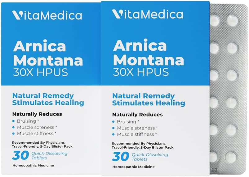 VitaMedica Arnica Montana F 30X Tabletleri Bruising Pain and Swelling | Plantive Formula | Plastik Cerrahlar tarafından önerilen | Doğal Kurtarma Cerrahisi veya Yararlı | 2 Paket | 30 Hizmet